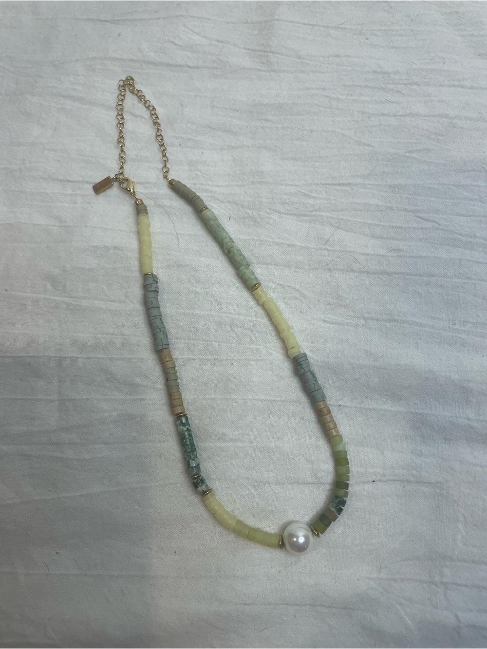 Trove Beaded Pearl Necklace Bracelet Pastel Green Neutral Disc Beads Adjustable